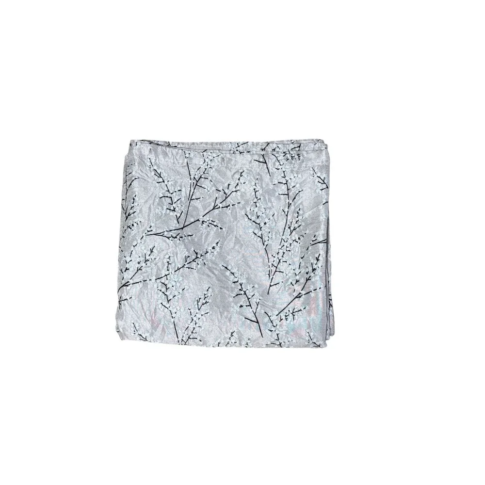 ThreadHouse Metallic Cherry Blossom Shower Curtain Silver Black Print Faux Silk